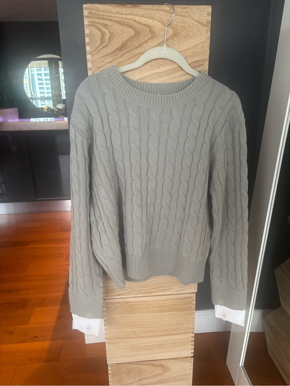 Lioness Grey Cable-Knit Crewneck Sweater